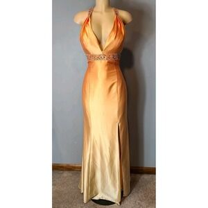 Vintage Y2k Beaded Prom Dress Maxi Fairy Ombre Sz 8 Silky 90s Orange Whimsical